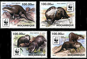 Мозамбик, 2016, WWF, Выдры, 4 марки